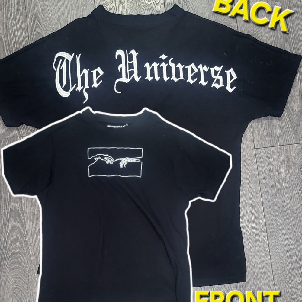 Seven Souls Embroidered front/Back T-Shirt in Black